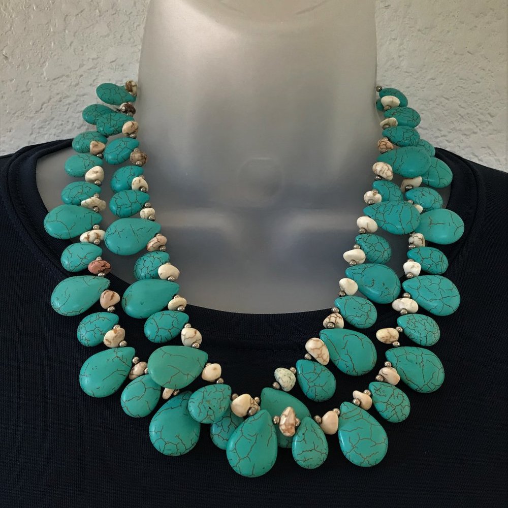Double strand faux turquoise and stone necklace